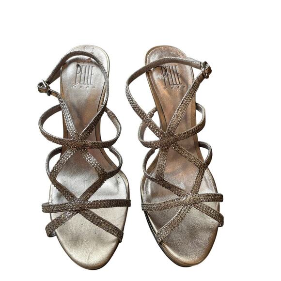 Pelle Moda Vinton Pewter Metallic Stone Strappy Heels 7 1/2 M - Picture 2 of 7